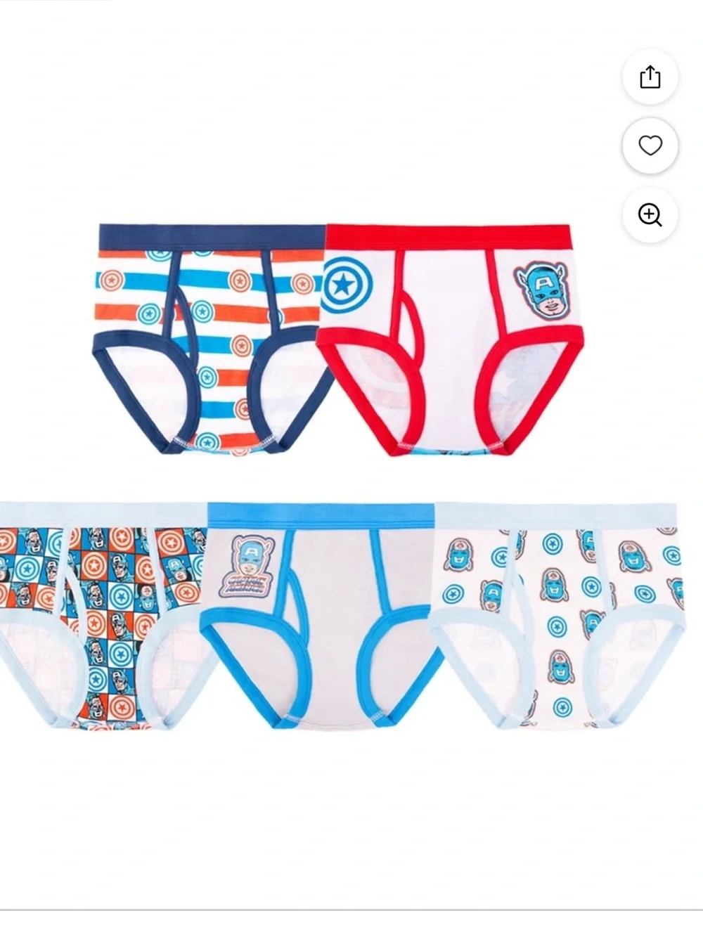 NWT Marvel Captain America Boys 5-Pack Briefs | Size 6 | Cotton Underwear